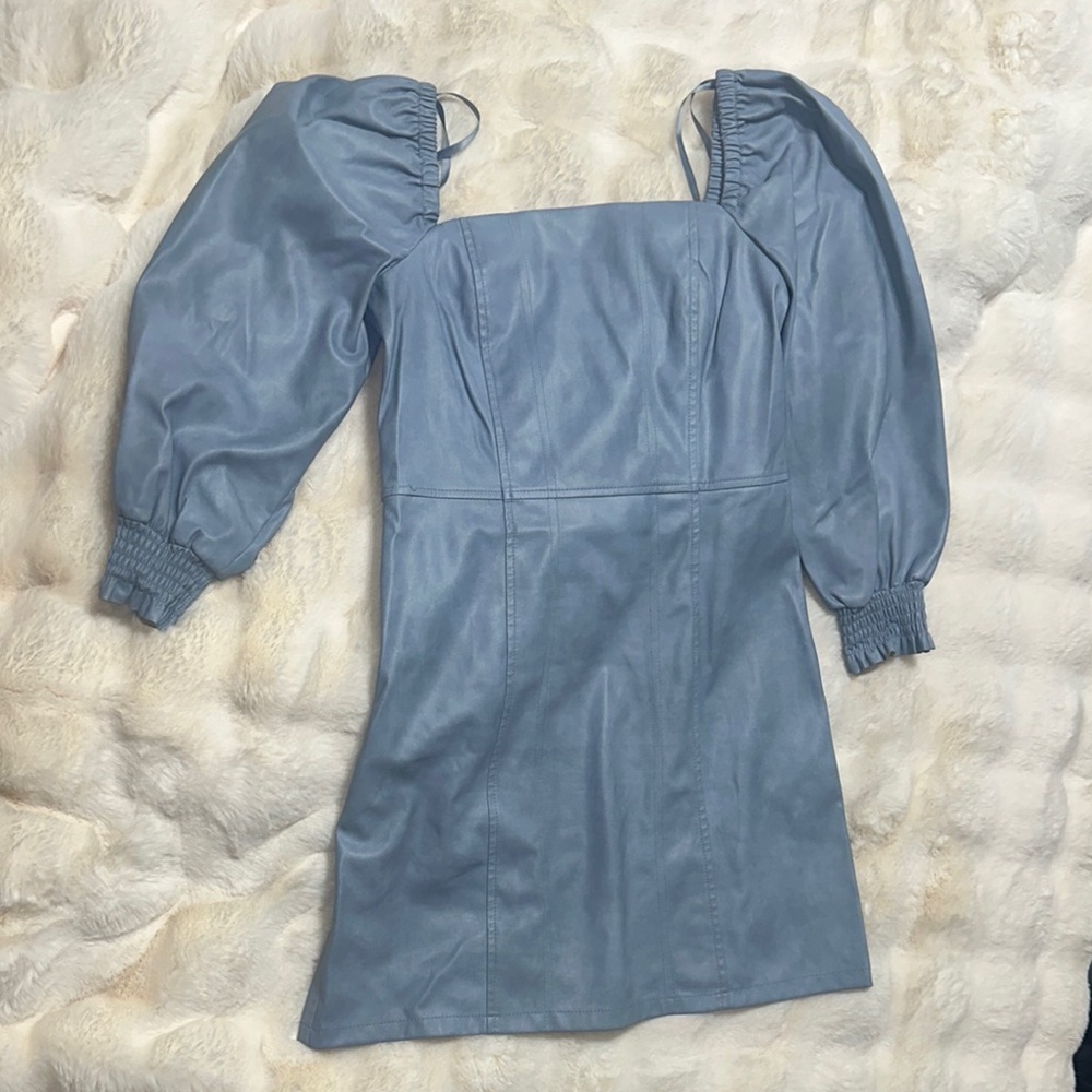 Elegant Blue Puff Sleeve Dress